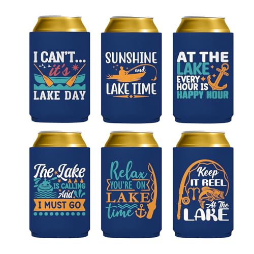 Funny Fishing Can Cooler Sleeve 6-Pack - Neoprene Insulated Beer Cozies