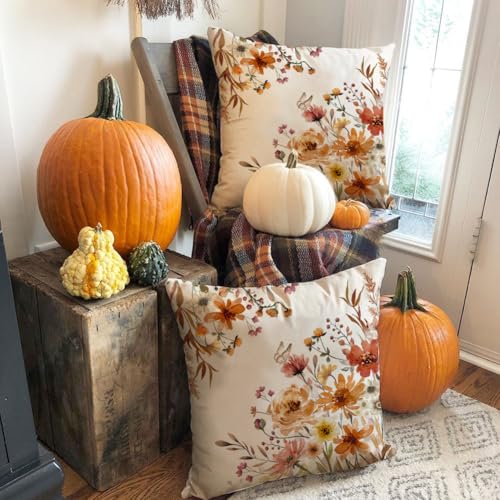 Fall Pillow Covers 18x18 Inch Set of 2 - Autumn Home Decor Cushions