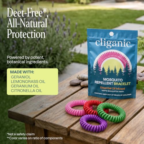 Cliganic 10 Pack Mosquito Repellent Bracelets - Rainbow Colors