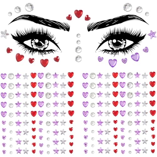 OIIKI Face Gems Stickers - Star & Heart Acrylic Rhinestone Makeup Jewels