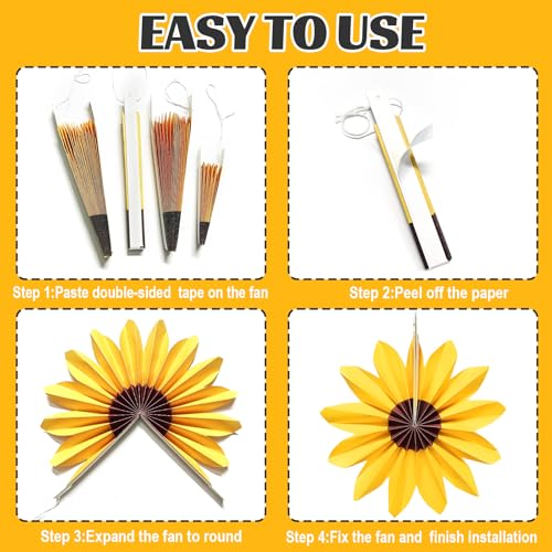 Sunflower Paper Fans - 9pcs Yellow Flower Decorations for Parties