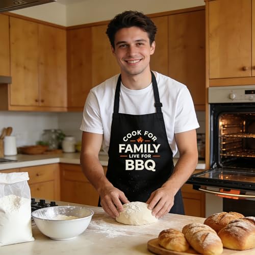 Black Funny Apron for Men with Pockets - Dad Chef Gift for Grilling & Cooking