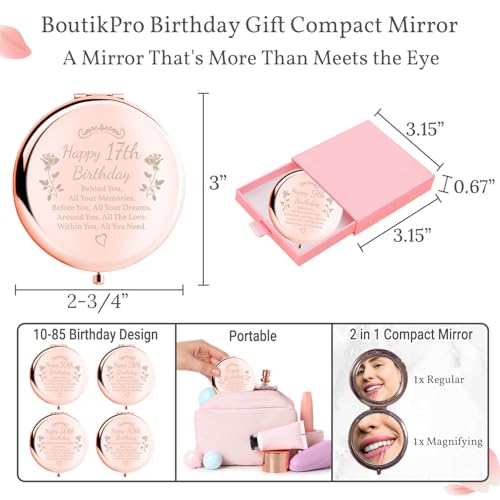 17th Birthday Makeup Mirror Gift for Women - Engraved Wishes