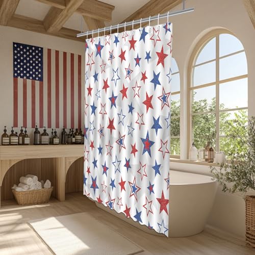 Mocsicka 4th of July Stars Shower Curtain - Patriotic 72x72 Inch