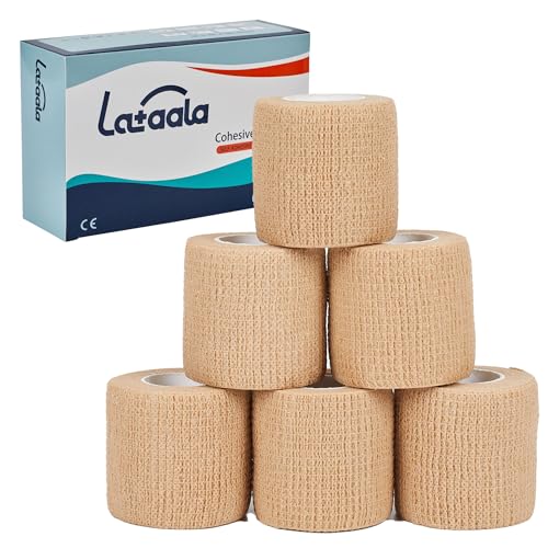 6 Pack,2inches¡¿ 5 Yards Self Adhesive Bandage Wraps for Sports, Cohesive Bandages,Atheletic Tape for Wrist, Ankle, Hand, Leg,Skin Color,Vet Wrap