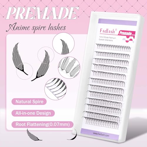 FADLASH Premade Anime Lashes Spire Fans 0.07 C Curl Manga Lash Extensions