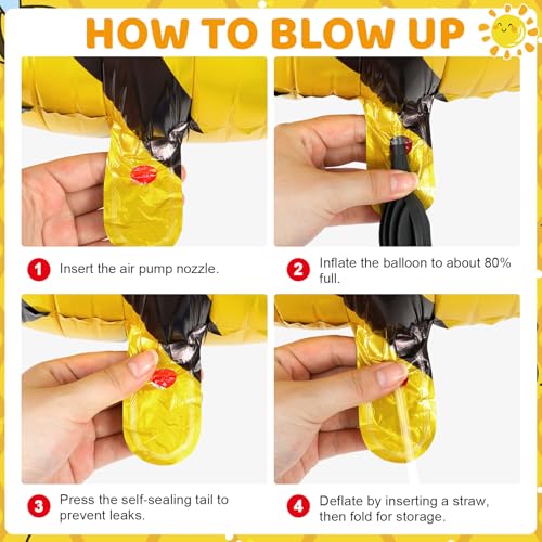 Bee Foil Balloons - 10 Pack Large Mylar Bee Decorations for Parties
