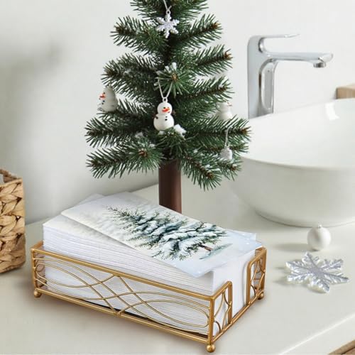 Snowy Pine Tree Disposable Paper Napkins - 100 Pack Winter Themed Decor