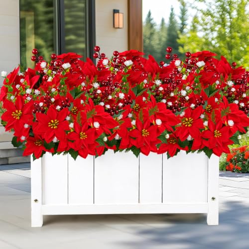 Christmas Artificial Poinsettia Flowers for Outdoors 8PCs - Red