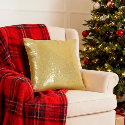 Gold Sequin Decorative Pillow Covers - Set of 2, 18x18 Inches