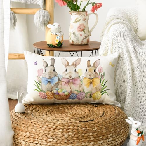 Easter Bunny Throw Pillow Cover, 12x20 Inch Polyester Cushion Case