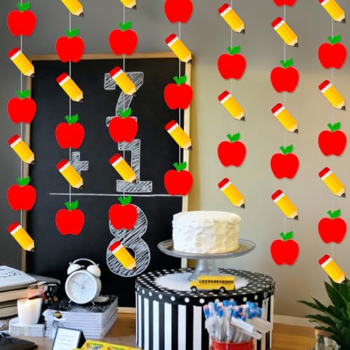 Back to School Paper Garland - Apple and Pencil Classroom Banner (6PCS)