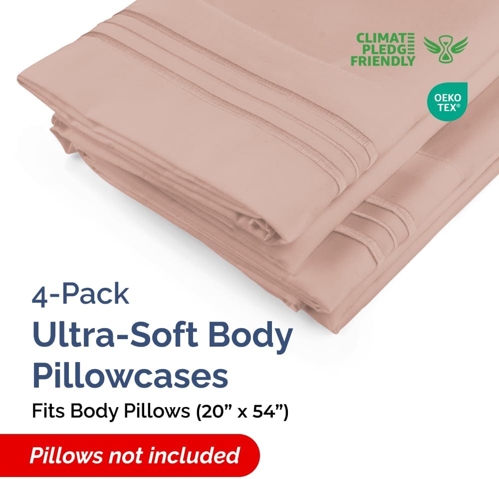 Skiennix Body Pillowcases Set of 4 | Soft & Cozy 20x54 Long Pillow Covers for Side Sleepers - Machine Washable, Fade-Free (Mauve)