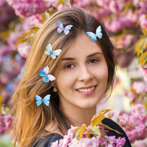 Blue Butterfly Hair Clips 20-Pack Rhinestone Y2K Hair Accessories