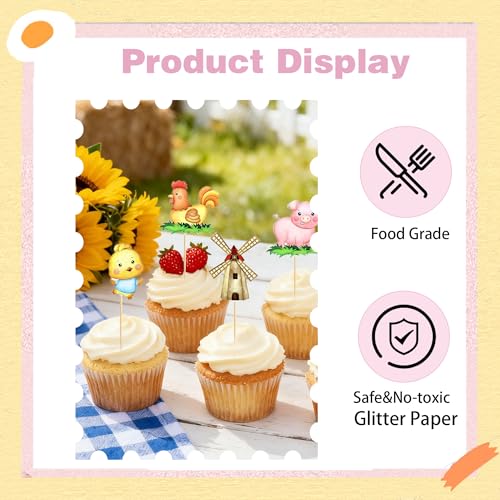 16 Farm Animal Cupcake Toppers - Birthday Party Decorations