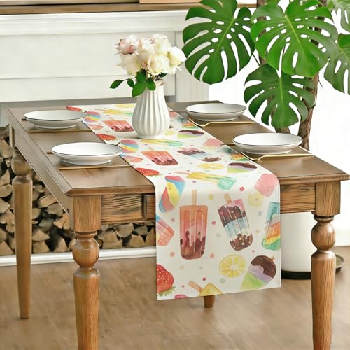 Summer Ice Cream Table Runner - 72 Inch Polyester Dining Decor