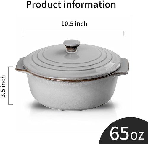 KOOV Ceramic Casserole Dish - 2 Quart Oven Safe Baking Dish with Lid | 9-Inch Round Cookware Set