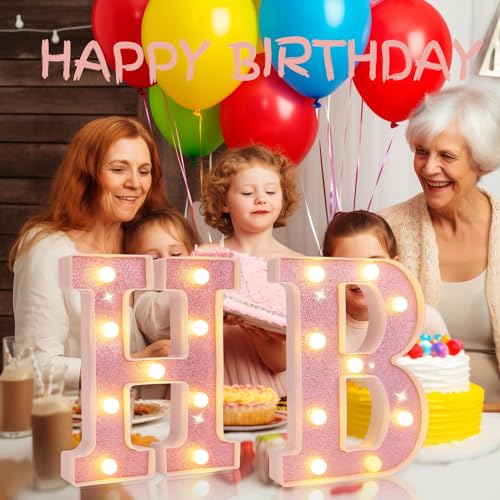Pink Glitter LED Marquee Letter J Light Up Sign for Parties & Decor