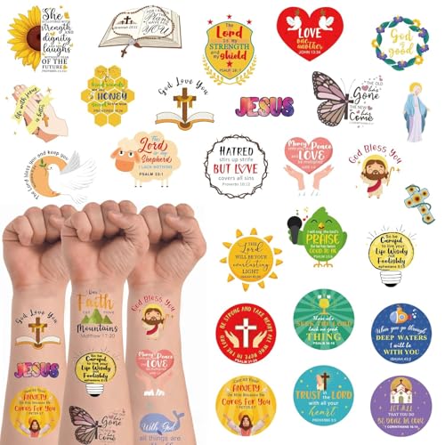 Christian Bible Verse Temporary Tattoos 20 Sheets 132 Pcs Party Favors