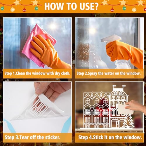 115PCS Christmas Window Clings Snowflake Village Winter Wonderland Decor