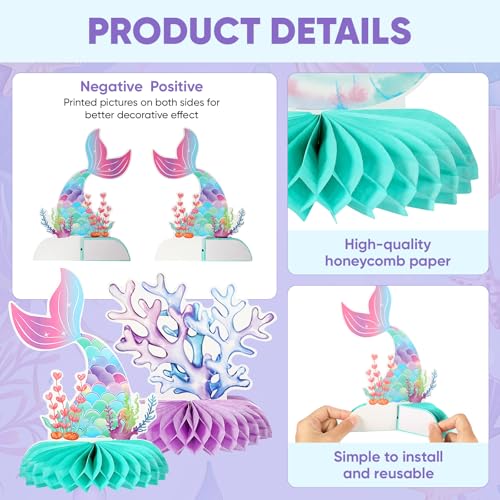 9 Pcs Mermaid Honeycomb Centerpieces, 3D Under The Sea Party Decorations