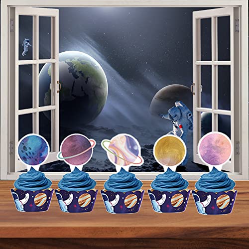 Outer Space Cupcake Toppers 24PCS Solar System Cake Decorations