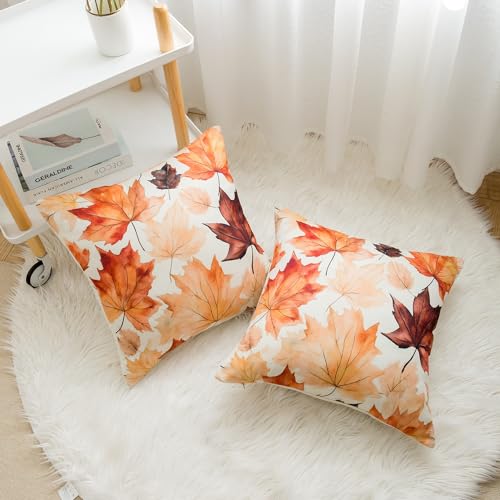 HOMFREEST 18x18 Fall Maple Leaf Throw Pillow Covers - Set of 2