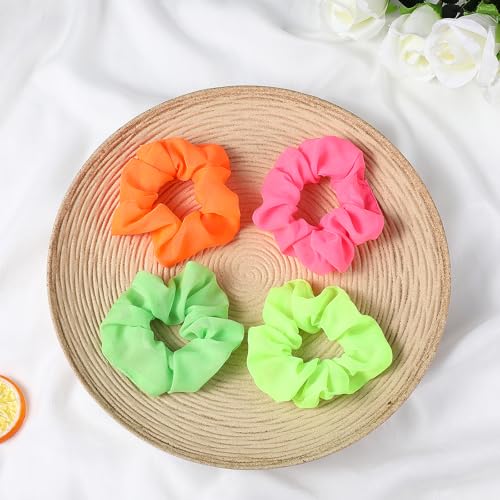 Mabor Neon Scrunchies for Hair - 4 Pack Soft Chiffon Elastic Hair Ties