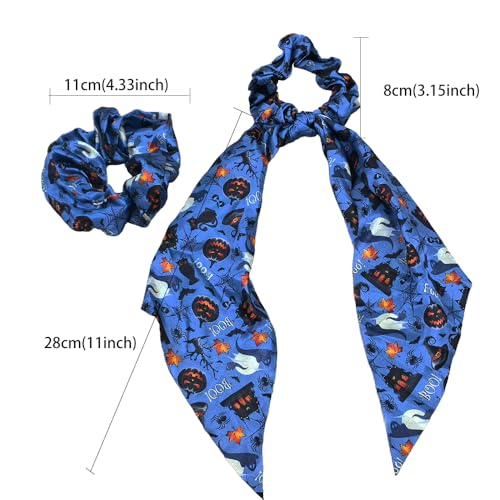 2-Piece Halloween Hair Scrunchies - Spooky Spider Web & Pumpkin Elastic Hair Ties for Women