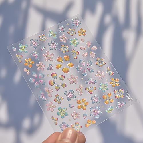 LYLYNB 5D Embossed Flower Nail Stickers Self-Adhesive Floral Decals