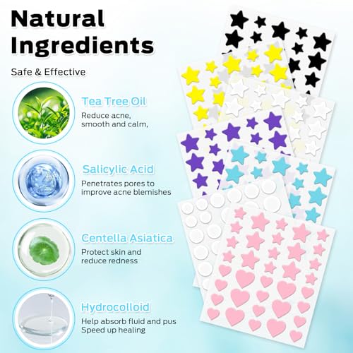 VOZRO Cute Pimple Patches - 271 Count Colorful Hydrocolloid Acne Stickers with Salicylic Acid & Tea Tree Oil