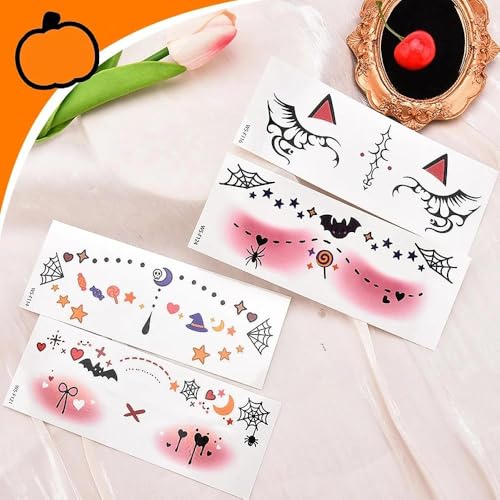 Ancnoz Cute Face Temporary Tattoos Halloween Makeup Stickers 4Pcs