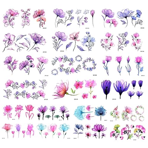 Yuntop Floral Temporary Tattoos - 20 Sheets Waterproof Fake Body Art