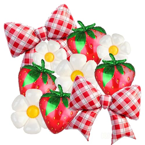 10-Piece Strawberry and Daisy Balloon Set for Birthday Party Decorations