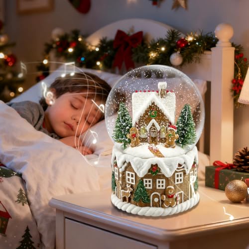 4-Inch Gingerbread House Musical Snow Globe Snow Variation