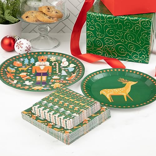 Christmas Paper Plate and Napkin Set - Heavy Duty Holiday Dinnerware, Serves 16