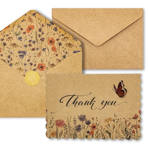 AZAZA Floral Thank You Cards with Envelopes - 24 Pack