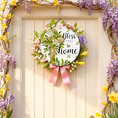 Spring Wooden Wreath for Front Door - Easter Butterfly Welcome Sign