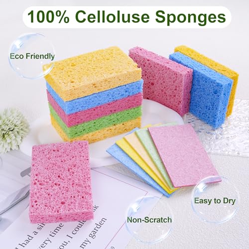 15 Pack Biodegradable Cellulose Sponges - Colorful Non-Scratch Kitchen & Bathroom Cleaning