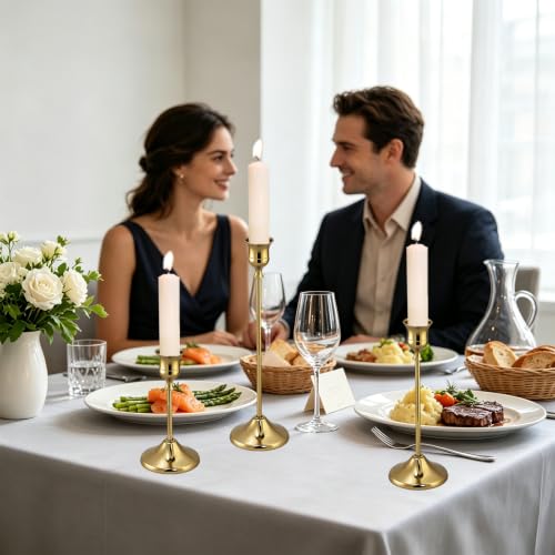 Gold Brass Taper Candle Holders Set of 18 - Vintage Style, Layered Design for Dining & Events (Variation: Gold / 18 pcs)