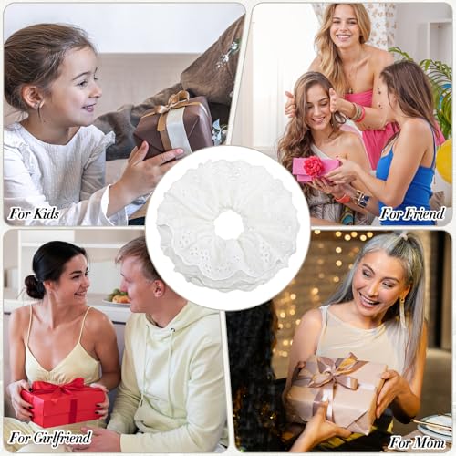 Nogeqi White Lace Scrunchie Large Ruffle Hair Tie for Thick Hair