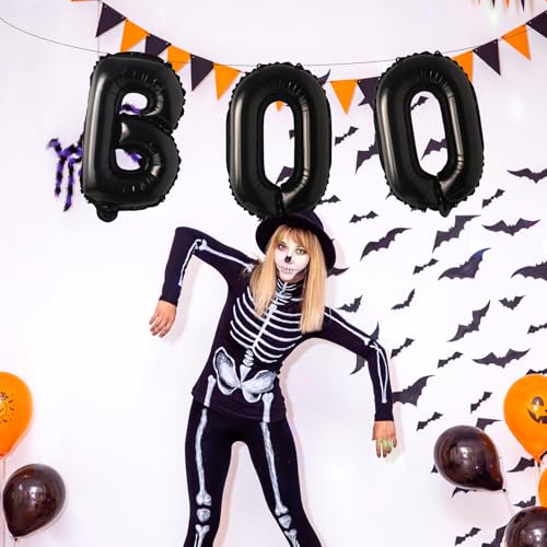 16-Inch Black 'BOO' Mylar Balloons for Halloween Decor