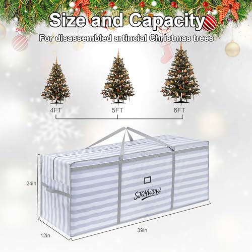 Gray White Stripes Christmas Tree Storage Bag 4ft Heavy Duty Reusable