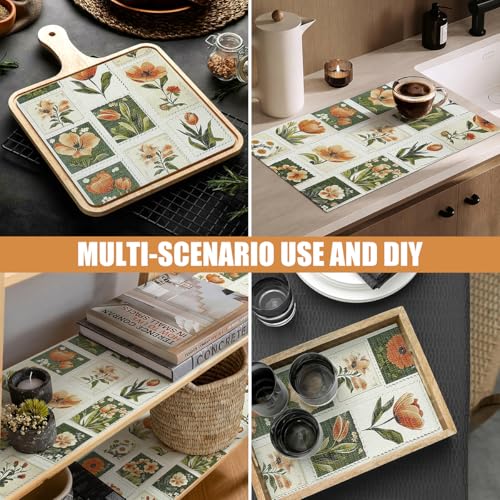 Non-Adhesive Floral Drawer Shelf Liners - Waterproof & Non-Slip 12x10ft