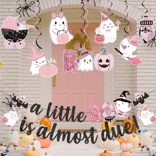 A Little Boo is Almost Due Banner - Pink Halloween Baby Shower Decorations