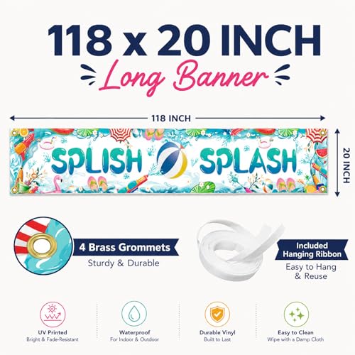 Large Summer Pool Party Banner - 118 x 20 Inch Outdoor Decoration