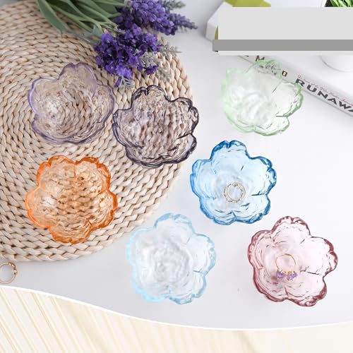Blue Cherry Blossom Ring Holder Dish - Decorative Glass Trinket Tray