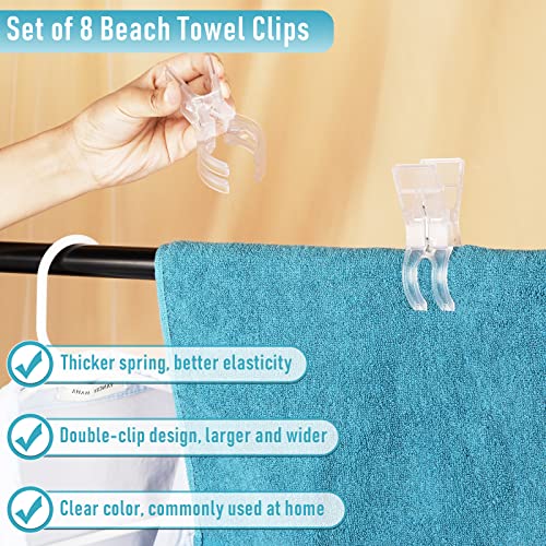 Heavy-Duty Beach Towel Clips for Chairs - 8-Pack Clear Windproof Clamps
