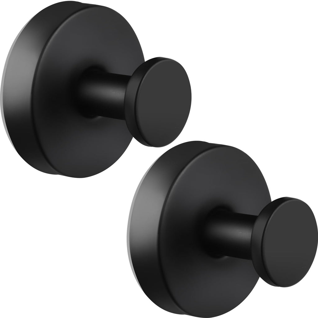 Suction Cup Hooks for Bathroom Kitchen, 2 Pack Stainless Steel Suction Hooks for Shower No Drilling Damage Free Towel Hook Holders Reusable Removable for Hanging Towels, Loofah, Robe, Coat(Black)