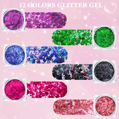 Yioyeoi Chunky Body Glitter Gel - 12-Color Holographic Festival Makeup